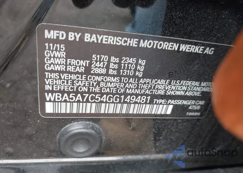 2016 BMW 528I xDrive z USA, uszkodzony, nr VIN WBA5A7C54GG149481